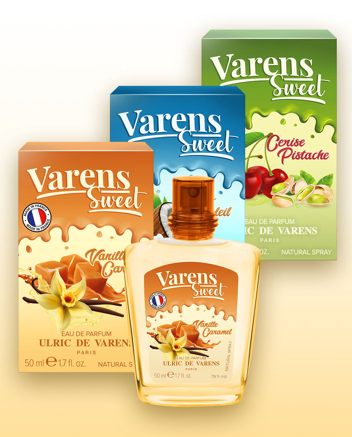 Set Varens Sweet Vanille Caramel, Coco Soleil, Cerise Pistache (3 x 50ML) - Ulric de Varens -  Perfume Femme
